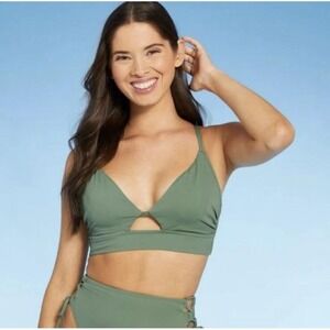 Women's Shade & Shore Wasabi Green Longline Cut-Out Bikini Top 32B New With Tags